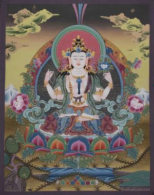 Four Armed Chengrezig Thangka | Bodhisattva of Compassion | Avalokiteshvara